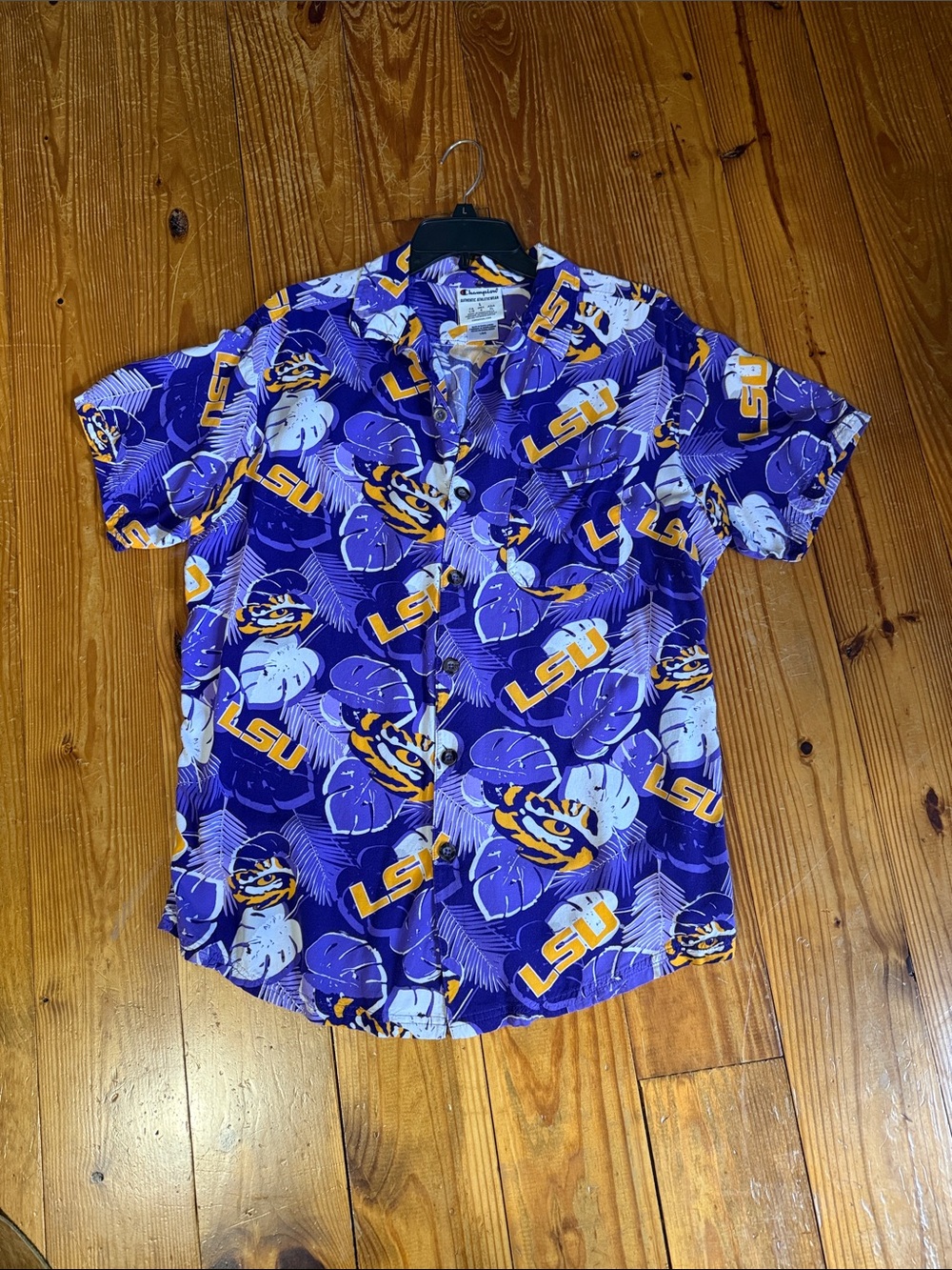 Champion LSU Purple & Gold Short-Sleeve Button-Down Shirt